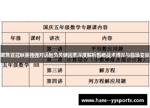 聚焦亚冠联赛强强对话胜负关键因素深度解析前瞻战术博弈与临场变量